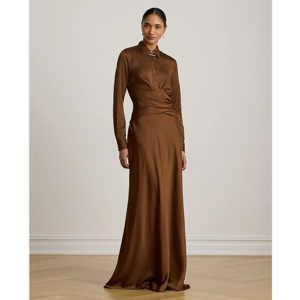 Vestido largo camisero satinado - Lauren Ralph Lauren - FashionsVida