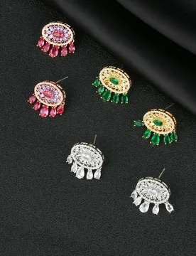 Silver Multicolor CZ Tassel Stud Earrings, Oval Flower Shape Dangle, Sparkling Luxury Party Jewelry for Women - Aliexpress - FashionsVida