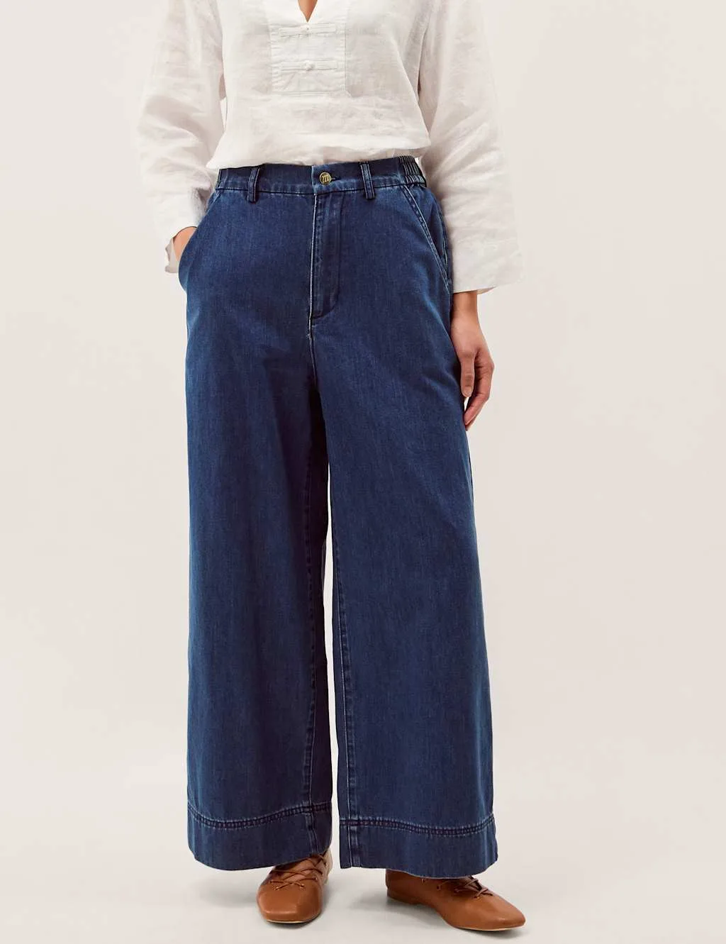 Elasticated Mid Rise Wide Leg Jeans Blue female - Monsoon - FashionsVida