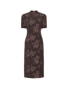 Floral High Neck Jacquard Midi Dress