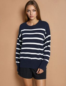 Maglione a righe in viscosa - blu scuro