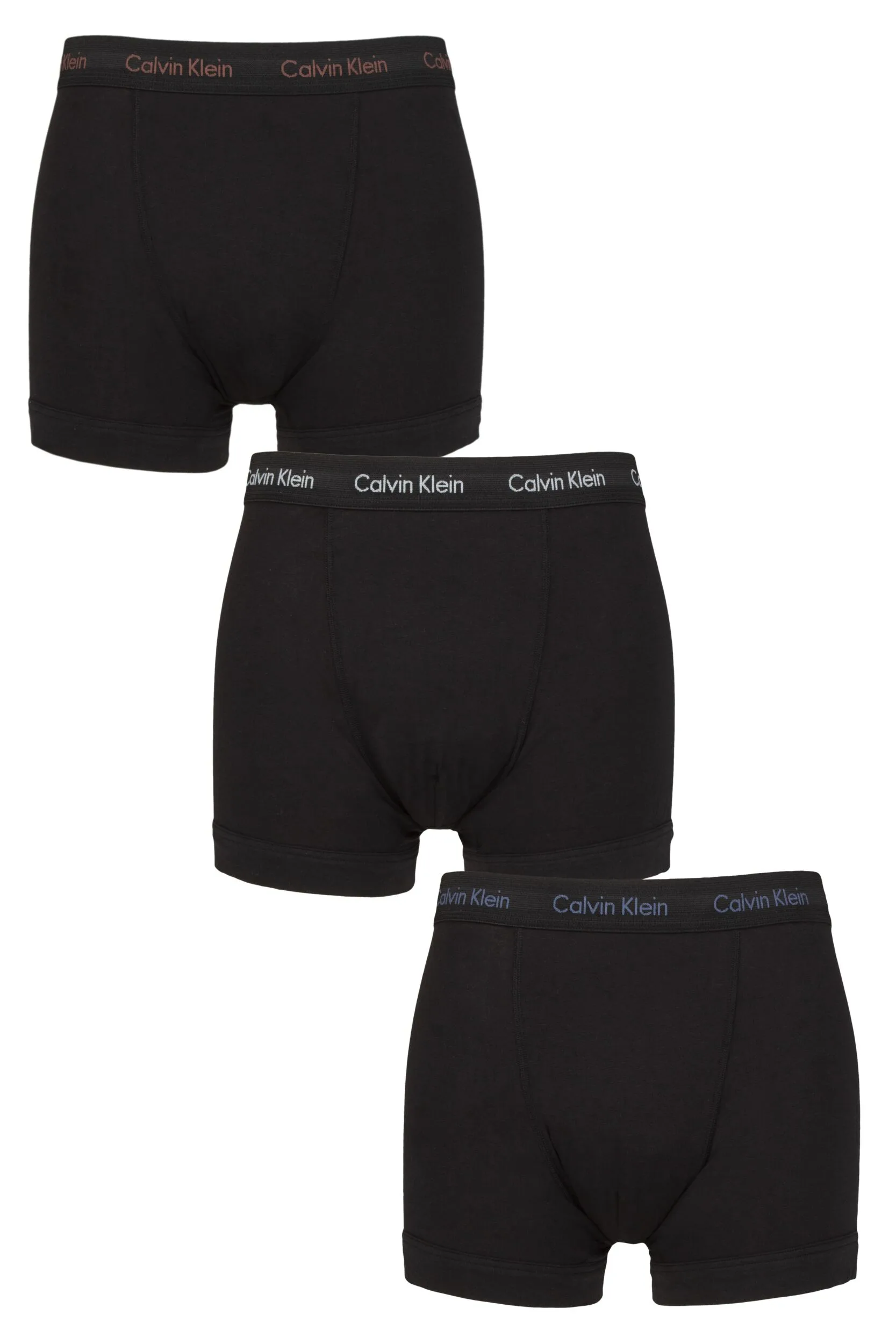 Mens 3 Pack Cotton Stretch Trunks Marron / Skyway / Navy Logos S - Black - Size: Small - Calvin Klein - FashionsVida