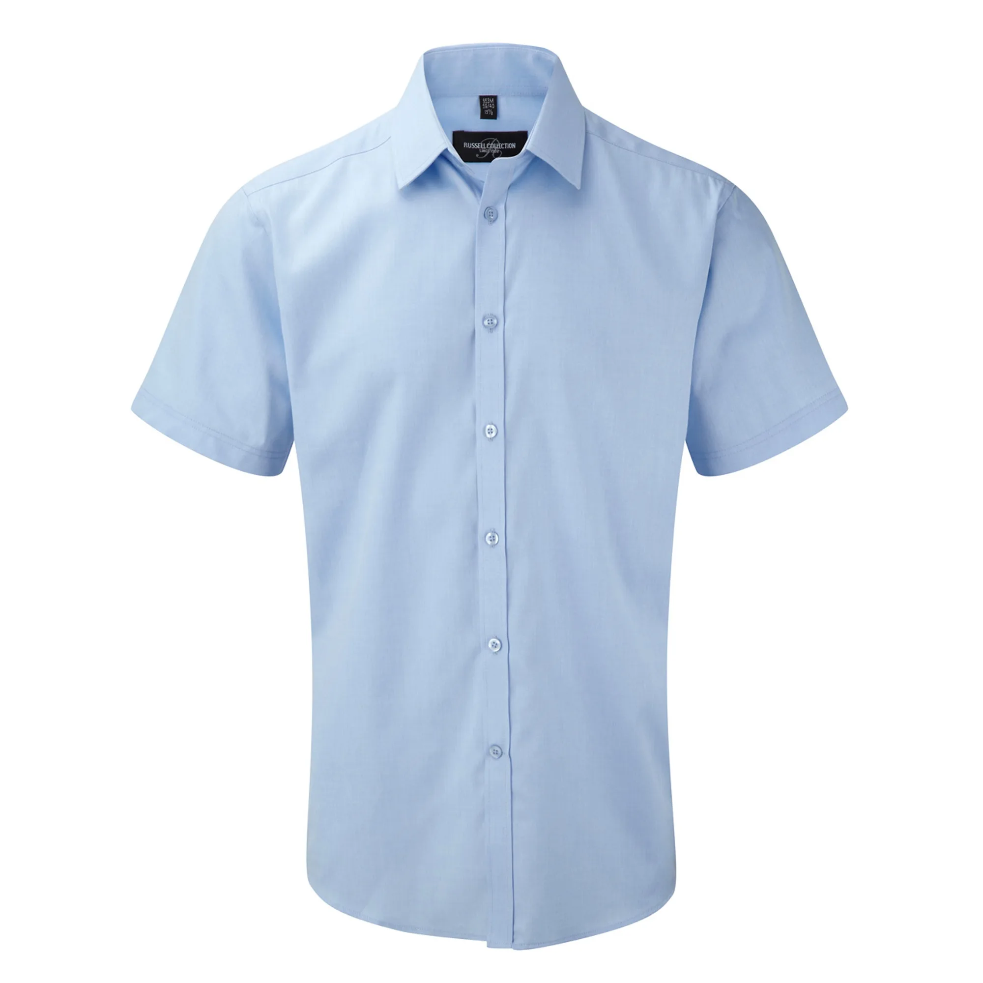 Mens Short Sleeve Herringbone Work Shirt (Light Blue) - Size 17 Inch - Russell athletic - FashionsVida