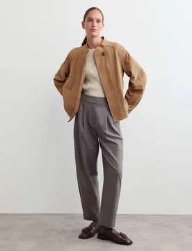 Suede Sculpted Short Jacket Camel female - Jaeger - FashionsVida