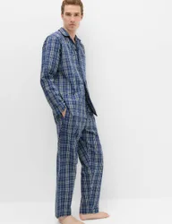 Pure Cotton Checked Pyjama Set Blue Mix male