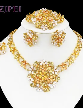 GZJPEI Africal Big Flower Jewelry Set Dubai Nigeria Wedding Gifts 18K Gold Plated Large Pendant Necklace Bracelet Earring Rings - Aliexpress - FashionsVida