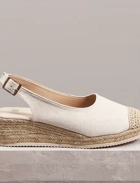 Zapatos de plataforma con tacón inclinado para mujer, punta cerrada, correa con hebilla, parte trasera hueca, tejido trenzado, sandalias de vacacione - Shein - FashionsVida