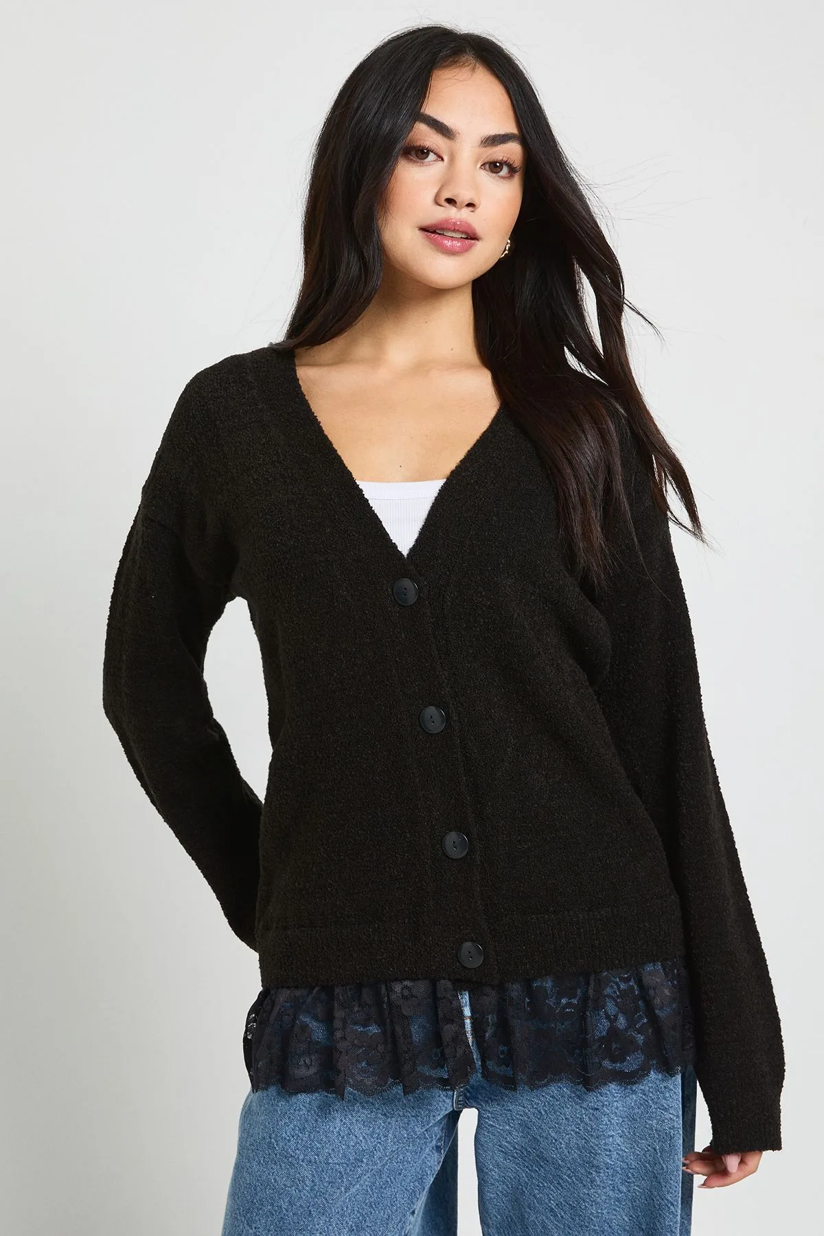 Womens L.Ace Trim Hem Knitted Cardigan - Black - Size Large - Boohoo - FashionsVida