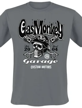 T-Shirt - Custom Motors Skull - S - für Männer - Größe S - grau - Lizenzierter Fanartikel - Männer - male - Gas Monkey Garage - FashionsVida