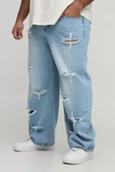 Herren Plus Rigid Star Used Relaxed Fit Jeans Hosen Ice Blue Größe 40