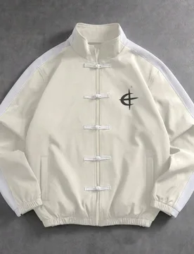 Chaqueta de manga larga con cuello alto y cremallera, estampado gráfico de contraste, para hombre, fútbol - Shein - FashionsVida