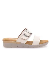 Ciabatte beige con fibbia e fondo rialzato 8164V 37