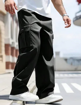 Pantalones cargo de talla grande para hombre, de unicolor, con cordón en la cintura, para otoño - Shein - FashionsVida