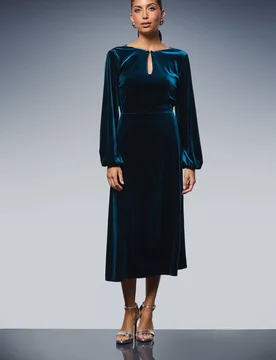 Women's Velvet Cowl Back Midi Dress in Teal Size: 10 - Teal - Size: 10 - Wallis - FashionsVida