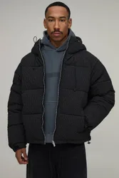 Herren Normal Geschnittene Karierte Steppjacke Mit Kapuze Black Größe 4XL