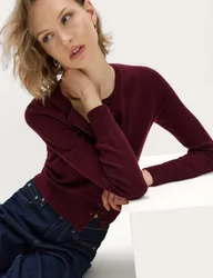 Air-Yarn Crew Neck Short Cardigan Dark Burgundy female