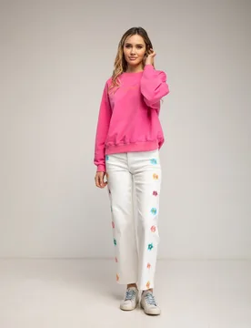Vaqueros de mujer de corte recto push up con bordado de flores - Tantra - FashionsVida