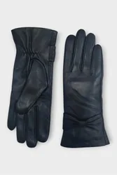 Women's Italian Leather Bow Design Soft Wool Lining Winter Gloves in Black Size: Large - Black - Size: L