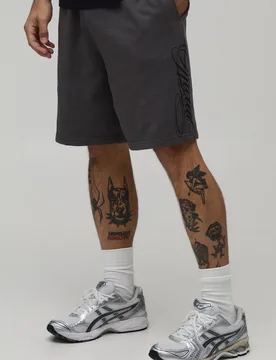 Men's Regular Fit Slogan Washed Loopback Jersey Short Charcoal Size Small Charcoal S - boohooMAN - FashionsVida