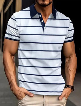 Simple Stripe Print Polo Shirt For Men Fashion Lapel Short Sleeve Tops Business Casual Golf Wear Summer Breathable Loose T-Shirt - Aliexpress - FashionsVida