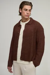 Herren Boxy Fit Gebürstetes Strickhemd Chocolate Größe Medium
