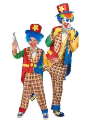 Clowns Paarkostüm Erwachsener und Kind bunt - male