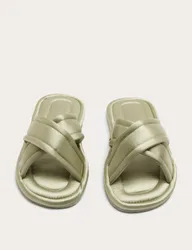 Satin Cross Strap Open Toe Mule Slippers Green female