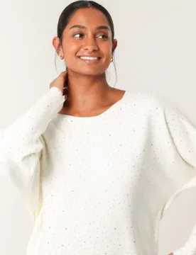 Jumper With Silver Rhinestones - L/XL / IVORY - female - Blue Vanilla - FashionsVida