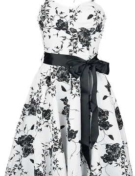 Rockabilly Kleid knielang - Floral Long Dress - S bis XXL - für Damen - Größe S - weiß/schwarz - Frauen - female - H&R London - FashionsVida