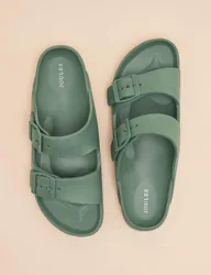 Buckle Strappy Flat Sandals Green female