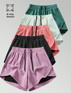 Pieza Shorts de mujer con malla interior incorporada, pantalones de activewear de 2 en 1 de unicolor, traje elástico de 2 piezas, adecuado para corre - Shein - FashionsVida