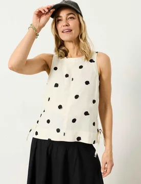 Pure Linen Polka Dot Cut Out Blouse Ivory Mix female - Fatface - FashionsVida
