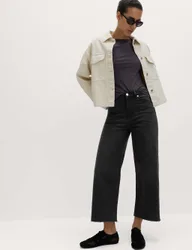 High Waisted Wide Leg Cropped Jeans Black female