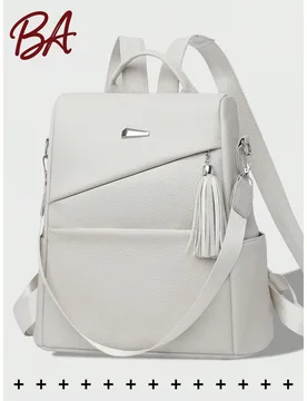 Mochila de mujer de cuero PU suave vintage con borlas antirrobo, bolso multifuncional de moda para uso diario, bolso de viaje ligero con múltiples bo - Shein - FashionsVida