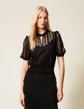 Blouse en dentelle avec rayures - TWINSET - FashionsVida