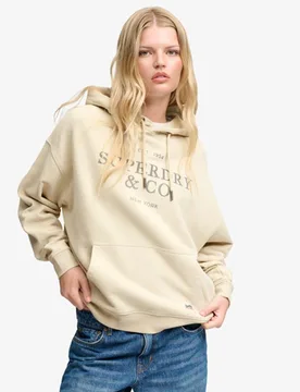Superdry Damen Luxe Casual Kapuzenpullover Lockere Passform Beige - Größe: 36 - 74.99 - FashionsVida