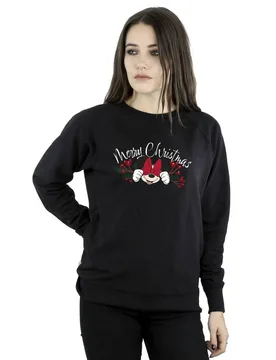 Women's Minnie Mouse Christmas Holly Sweatshirt in Black Size: Medium - Black - Size: M - Disney - FashionsVida