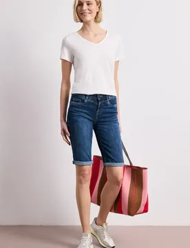 Slim Leg Bermuda mit Turn-Up-Detail female Blau - Street One - FashionsVida