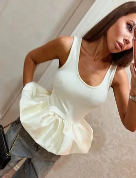 Elegant Satin White Ruffles Tank Street Chic Solid Sleeveless Vest Female Elegant Solid U Neck Silk Camis 2026 Summer - Aliexpress - FashionsVida