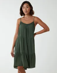 Tiered Cami Mini Dress - S / KHAKI - female
