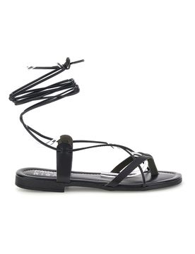 Sandali neri in vera pelle Made in Italy con lacci 711 37