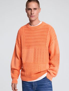 Pull en maille unie, , Coton, Orange, S