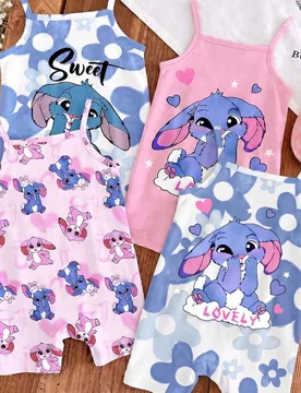 Niña joven [6 conjuntos aleatorios, se envían 3 conjuntos] Mono de tirantes de punto de unicolor + Mono casual de punto con estampado floral - Shein - FashionsVida
