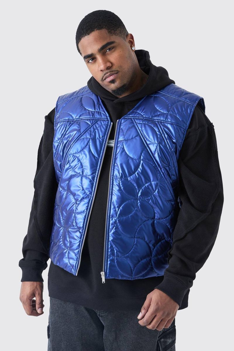Herren Plus Metallic Gesteppte Weste Blue Größe 2XL