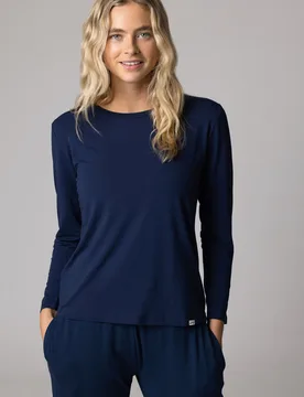 Women's 1 Pack Bamboo Loungewear Selection Long Sleeved Top Navy Long Sleeved Top 10 Ladies - Blue - Size: UK 10 - Lazy Panda - FashionsVida