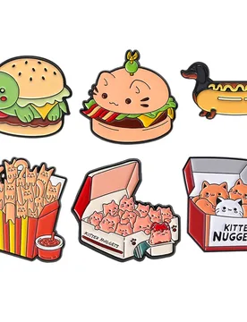 Cute Burger Cat French Fries Cat Brooch Enamel Pins Cartoon Fast Food Kittens Nuggets Brooches Lapel Badges Jewelry Friends Gift - Aliexpress - FashionsVida