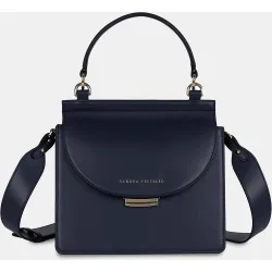 Bolso de mano con solapa en piel lisa