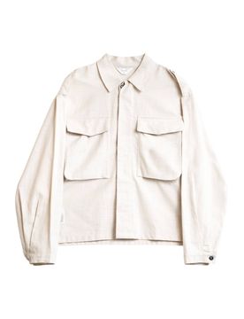 Military overshirt camicione in cotone con tasconi - panna