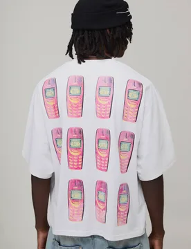 Men's Oversized Boxy Heavyweight Mobile Printed T-Shirt White Size X-Small White XS - boohooMAN - FashionsVida