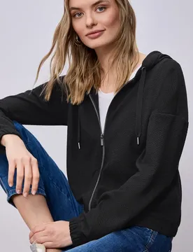 Langarm Jacke mit Kapuze und Zipper female Schwarz